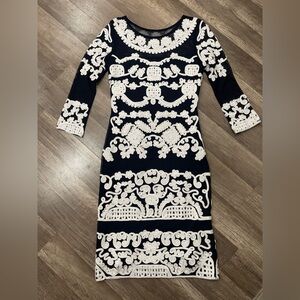 BETSEY and Adam embroidered Navy white lace Cocktail Dress